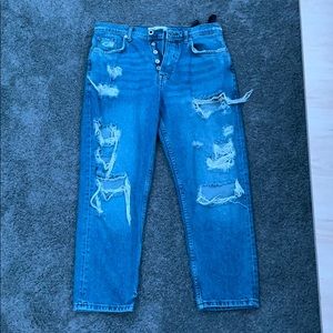 ZARA mid blue cropped ripped straight jeans !!💙